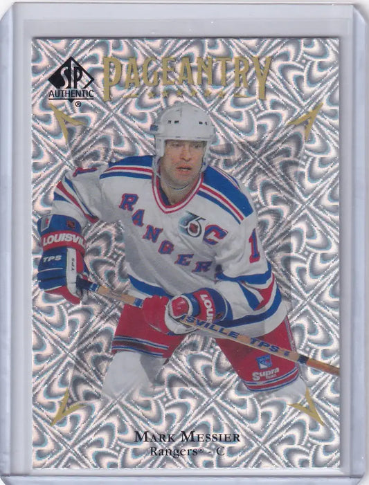 Hockey trading card of Mark Messier in a New York Rangers jersey, Authentic Pageantry P83