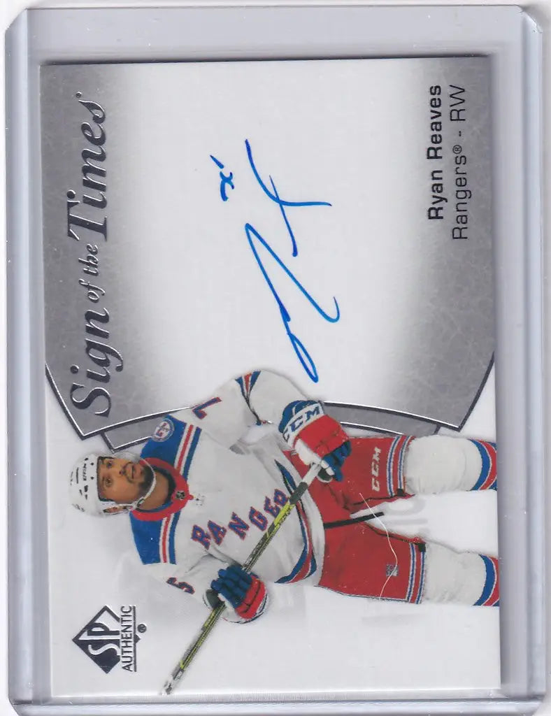 Hockey trading card featuring Times Auto Ryan Reaves in a New York Rangers uniform