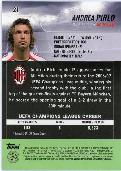 Andrea Pirlo 2021-22 Stadium Club Chrome trading card AC Milan Soccer collectible