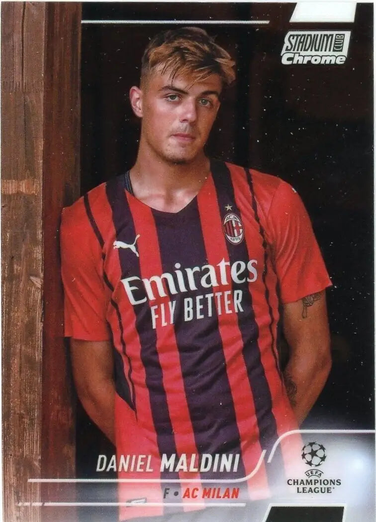 Daniel Maldini soccer card from 2021-22 Stadium Club Chrome Champions League AC Milan