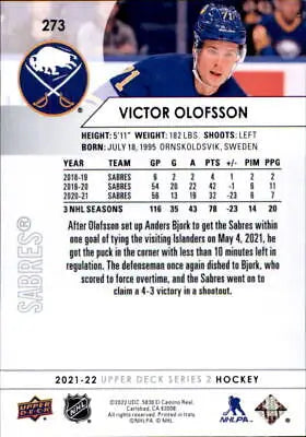 2021-22 Upper Deck #273 Victor Olofsson hockey card Buffalo Sabres NM-MT condition