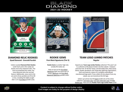 Product information page displaying three Black Diamond trading card designs