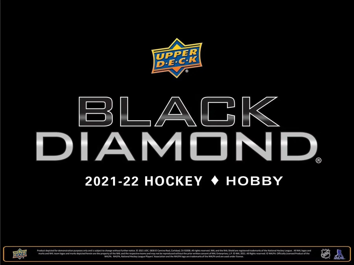 Upper Deck Black Diamond 2021-22 Hockey Hobby Box logo featuring diamond relic and exquisite collection