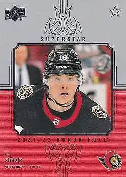 Hockey card of Tim Stützle from Upper Deck Honor Roll NHL Ottawa Senators collection