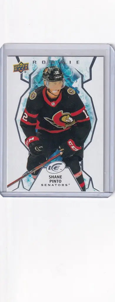 Hockey trading card of Shane Pinto from the Ottawa Senators, Upper Deck Ice #142