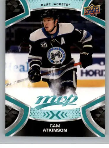 2021-22 Upper Deck MVP Cam Atkinson hockey card featuring original gloss and Blue Jackets design