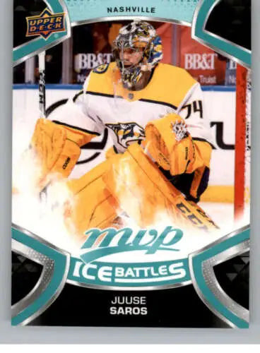 Juuse Saros hockey card from 2021-22 Upper Deck MVP with original gloss finish