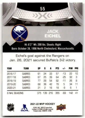 Jack Eichel hockey card 2021-22 Upper Deck MVP Silver Script original gloss NM-MT Sabres