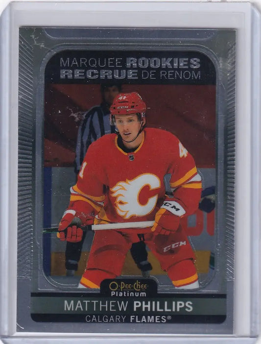 Hockey trading card of Calgary Flames player Matthew Phillips from Upper Deck OPC Platinum Rookie