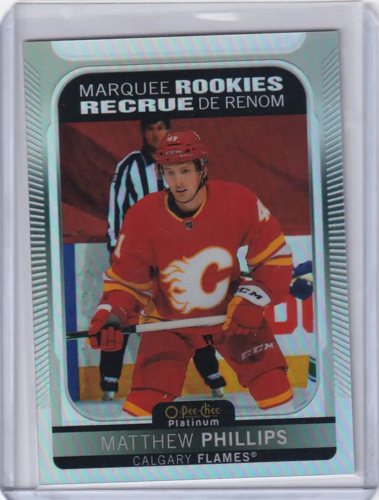 Calgary Flames player Matthew Phillips on 2021-22 Upper Deck OPC Platinum Rookie card