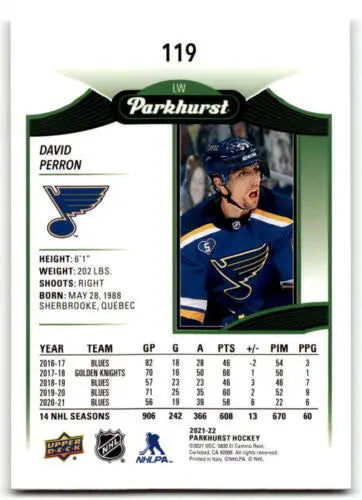 Hockey trading card of St. Louis Blues David Perron from Upper Deck Parkhurst set