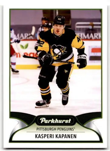 Hockey trading card of Kasperi Kapanen in Upper Deck Parkhurst black and gold uniform