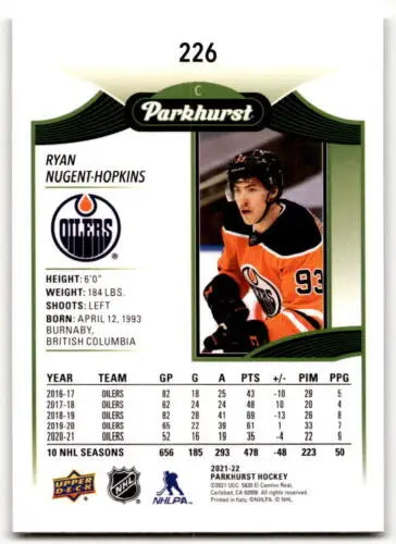 Ryan Nugent-Hopkins hockey card from Upper Deck Parkhurst with original gloss finish