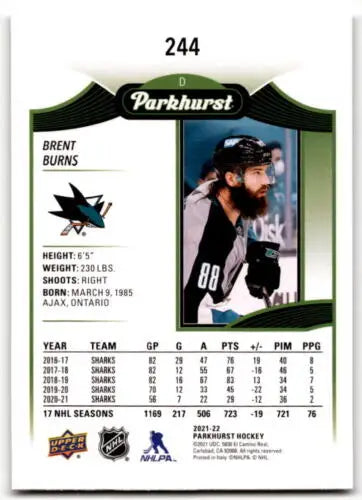 Hockey card 2021-22 Upper Deck Parkhurst Brent Burns NM-MT original gloss finish