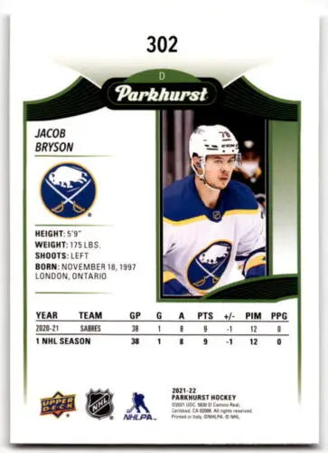 Jacob Bryson 2021-22 Upper Deck Parkhurst rookie hockey card with original gloss finish