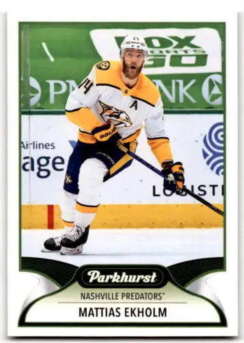 Hockey trading card of Nashville Predators player in yellow and white uniform, Upper Deck Parkhurst