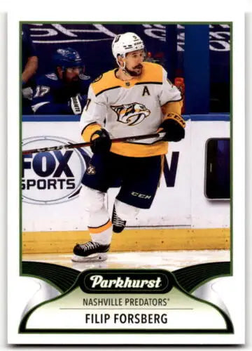 Hockey trading card of Filip Forsberg in white away jersey by Upper Deck Parkhurst