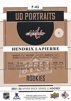 Hendrix Lapierre Rookie Capitals NHL Card from Upper Deck Portraits #P43