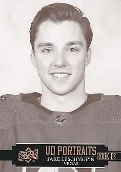 Hockey rookie trading card featuring Jake Leschyshyn from Upper Deck Portraits