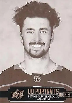 Black and white portrait of Benoit-Olivier Groulx in NHL jersey for Upper Deck Portraits