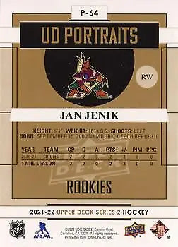 Hockey trading card featuring Upper Deck Portraits design and Phoenix Coyotes logo