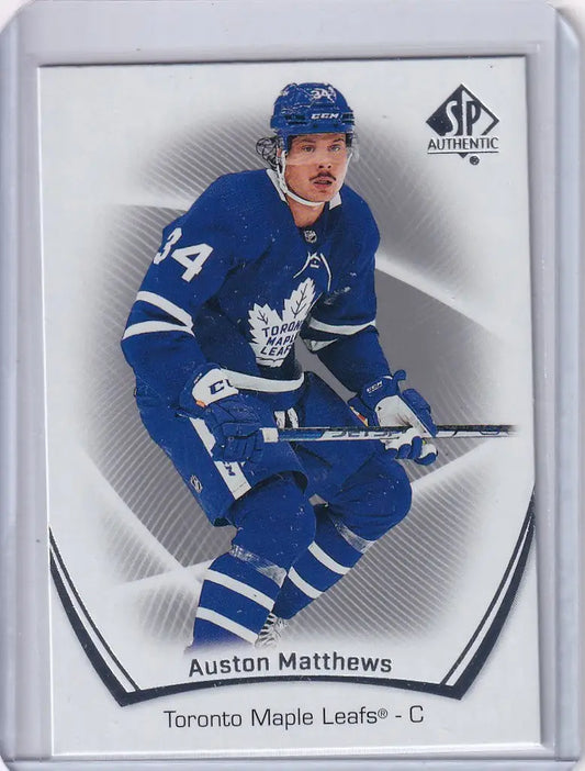 Hockey trading card of Auston Matthews from 2021-22 Upper Deck for Toronto Maple Leafs