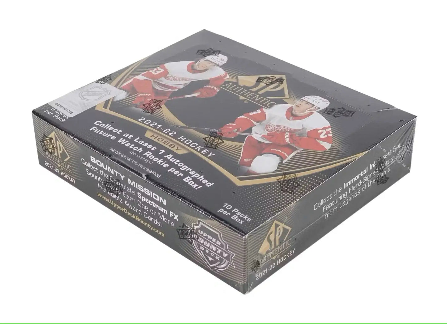 Box of 2021-22 Upper Deck SP Authentic Hockey cards with autographed future watch players