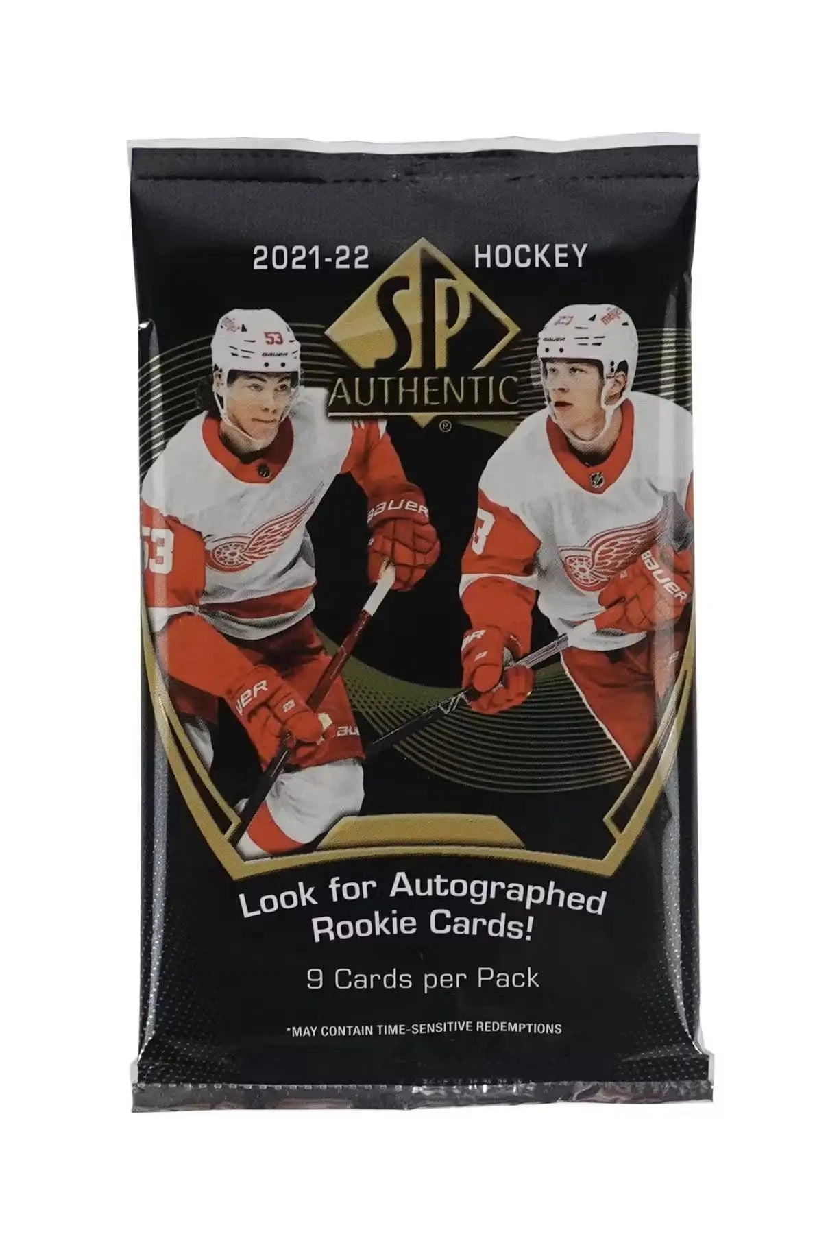 2021-22 SP Authentic Hockey pack featuring Detroit Red Wings autographed future watch cards