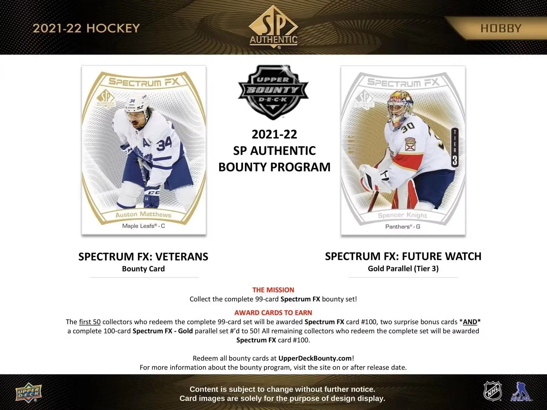 Hockey card promotional ad featuring 2021-22 SP Authentic Future Watch cards