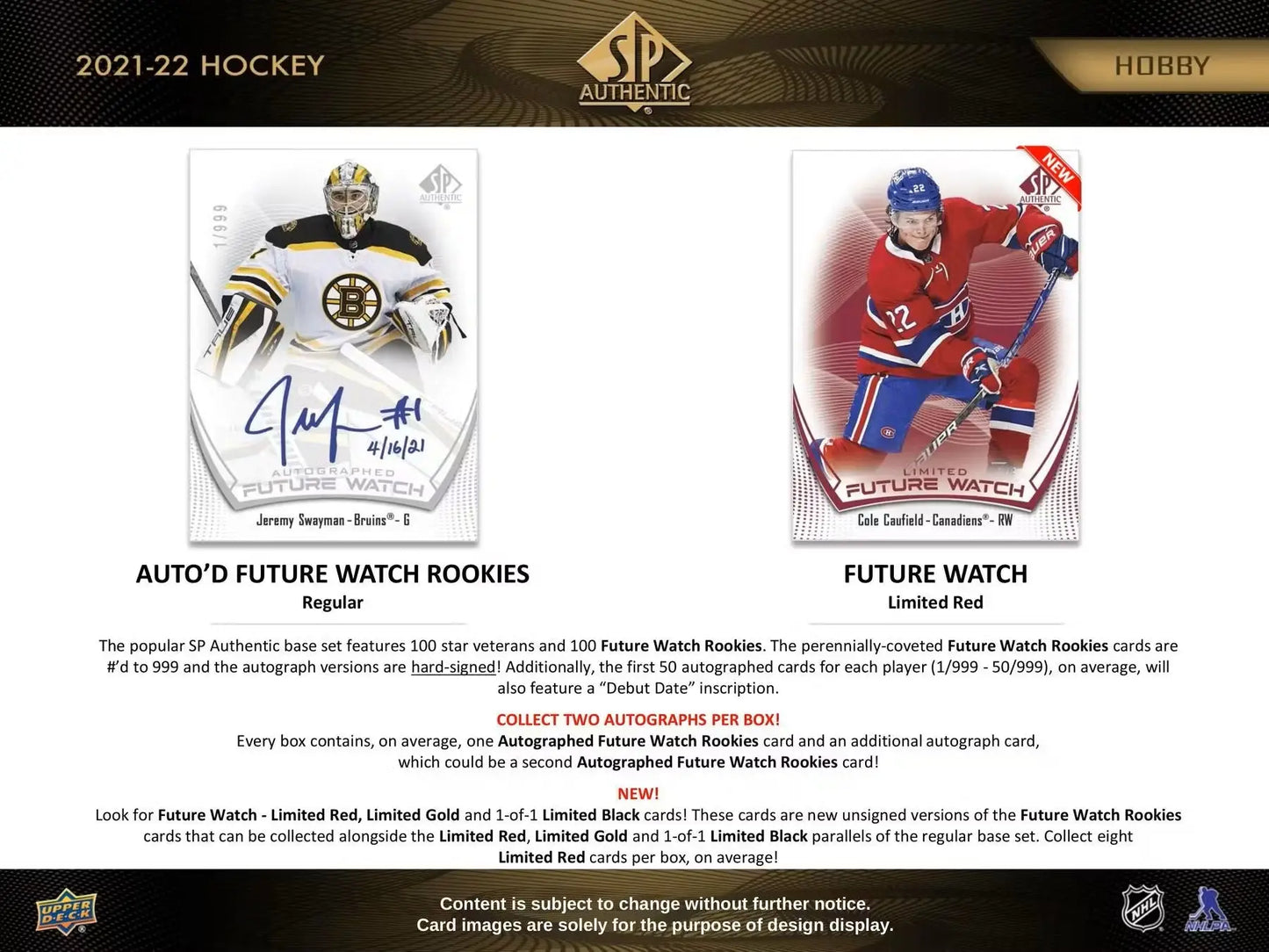 Hockey trading card showing Bruins goalie and Canadiens player from Future Watch series