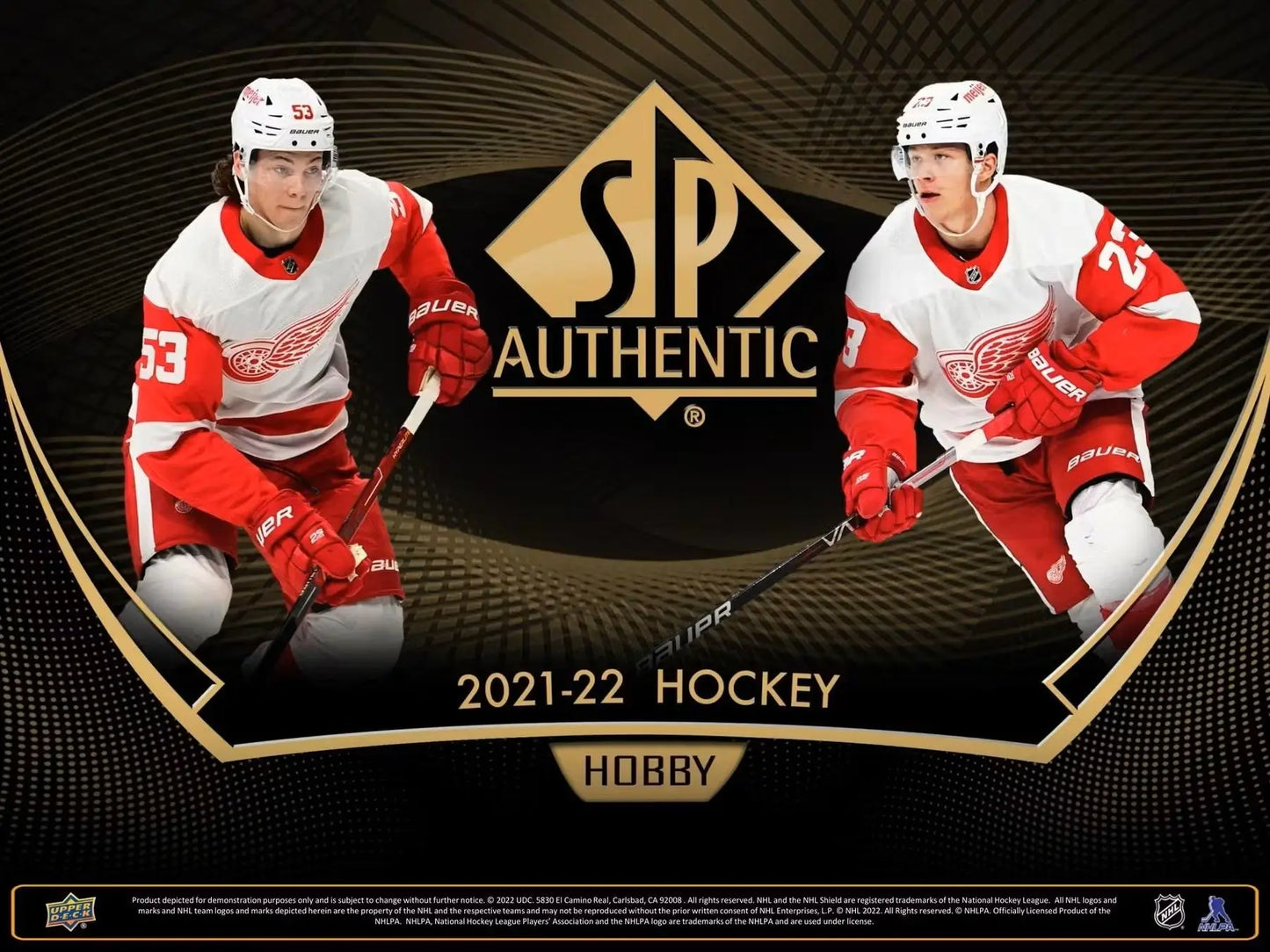 Hockey trading card design with Detroit Red Wings players and SP Authentic logo for future watch