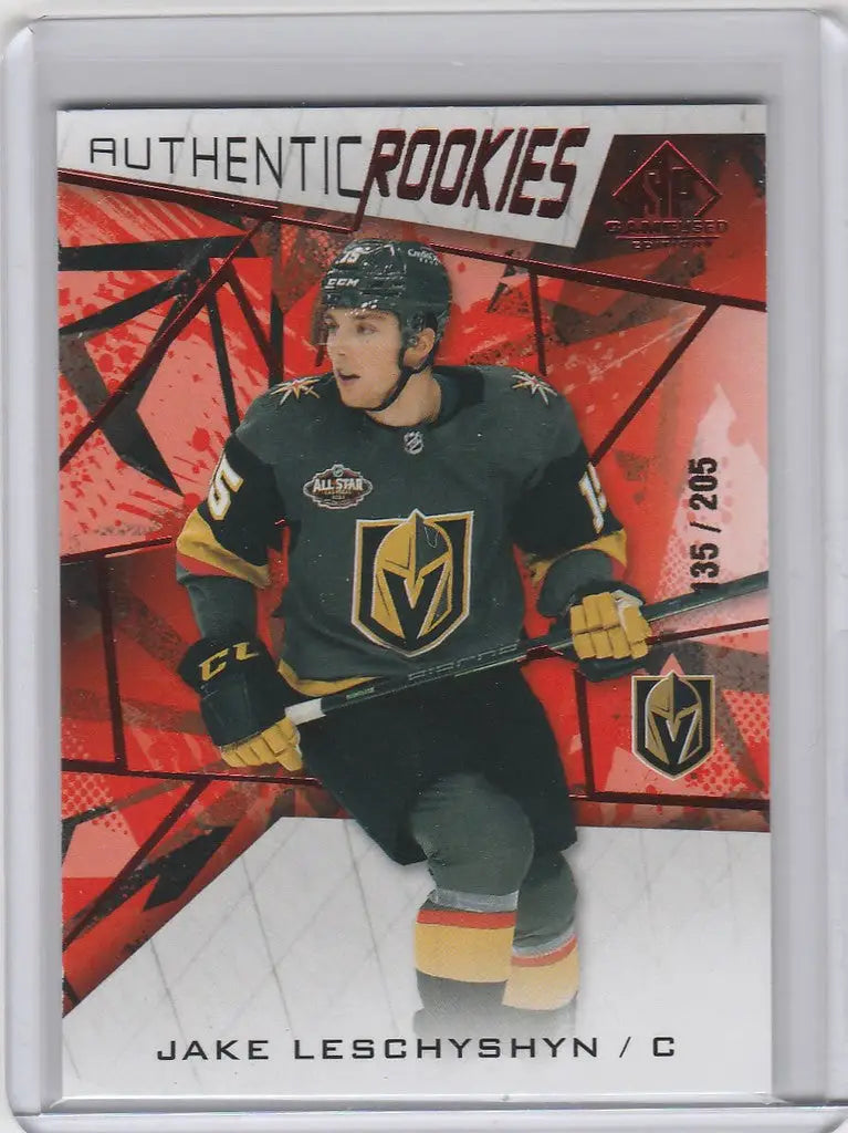 Hockey trading card of Jake Leschyshyn from 2021-22 Upper Deck Vegas Knights set