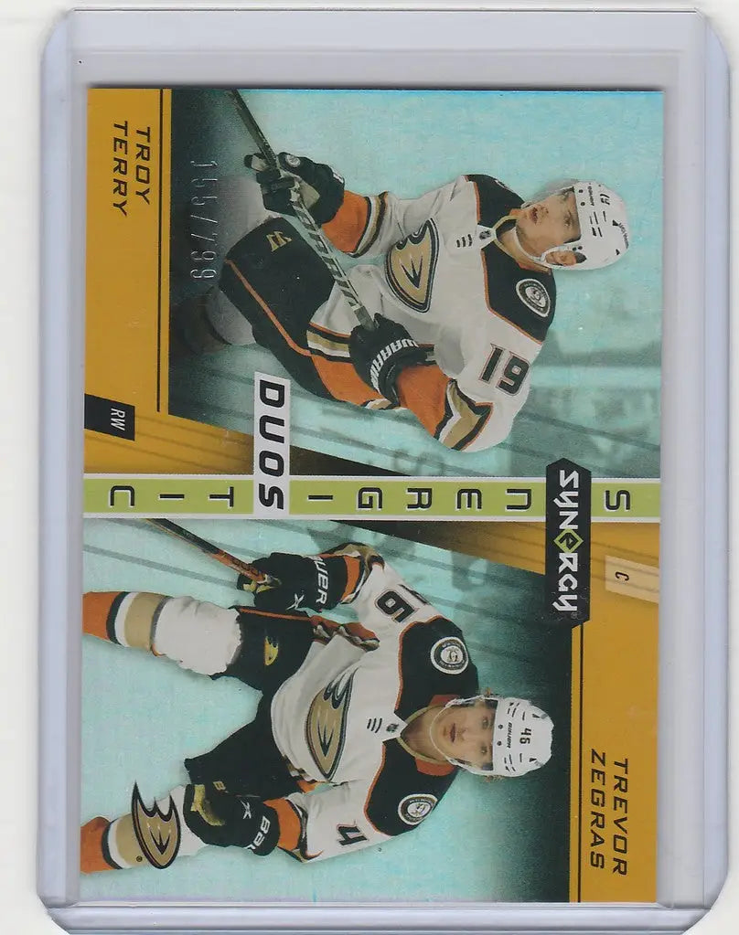 Hockey trading card featuring Tory Terry and Trevor Zegras Ducks, SD16, limited edition