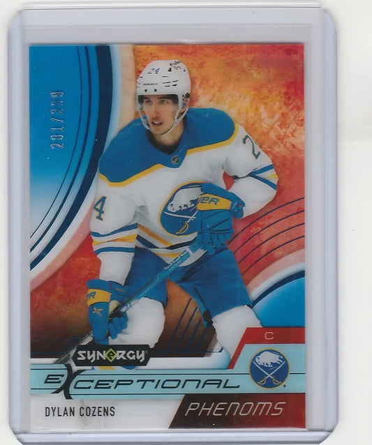 Hockey trading card of Dylan Cozens Sabres from Upper Deck Synergy EPDC 281/299