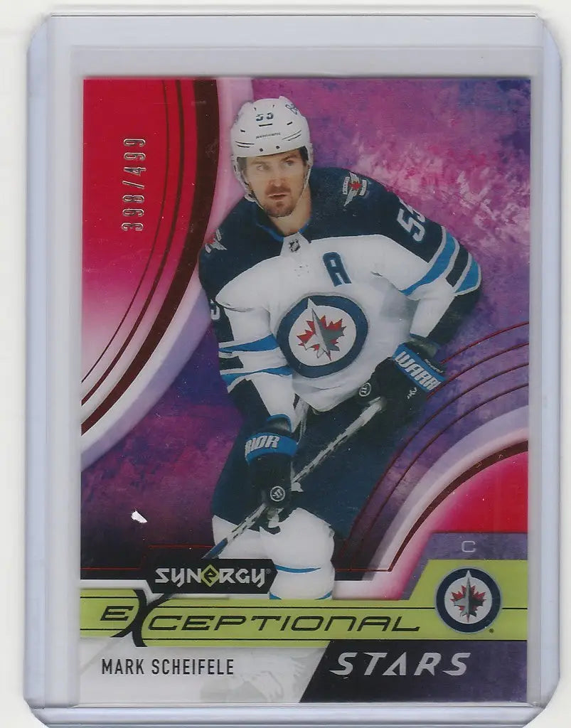 Hockey trading card of Mark Scheifele Jets in white jersey, Upper Deck Synergy ESMA