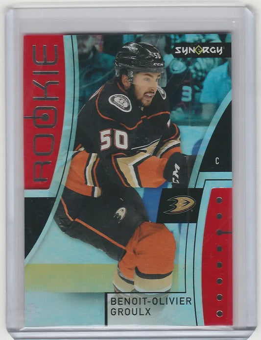 Hockey trading card of Benoit-Olivier Groulx from Upper Deck Synergy Red Parallel Ducks Bounty