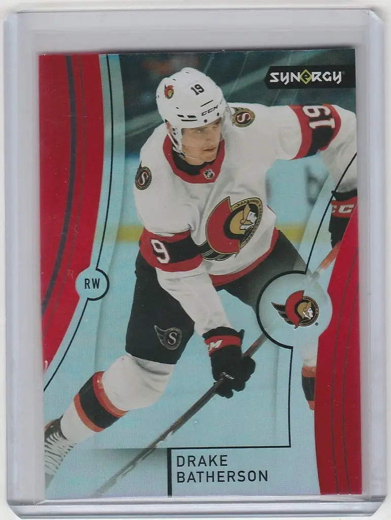 Hockey trading card of Drake Batherson Senators from Upper Deck Synergy Red Parallel