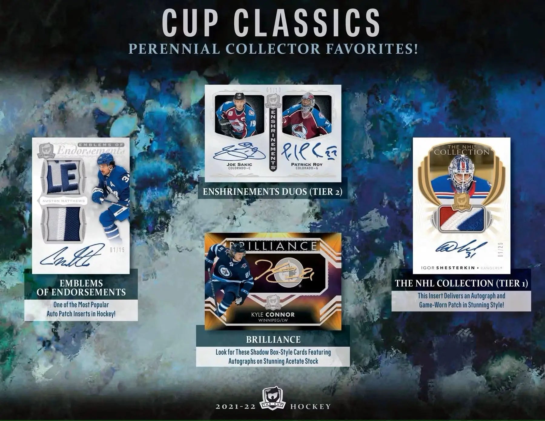 Hockey card collection ad for 2021-22 Upper Deck The Cup with auto patch memorabilia