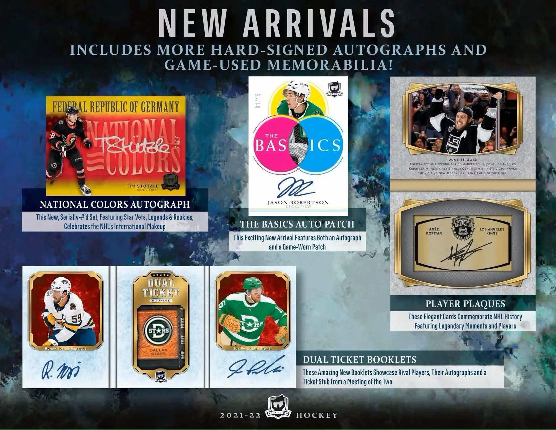 Advertisement for 2021-22 Upper Deck The Cup Hockey Hobby Box with auto patch and foil auto