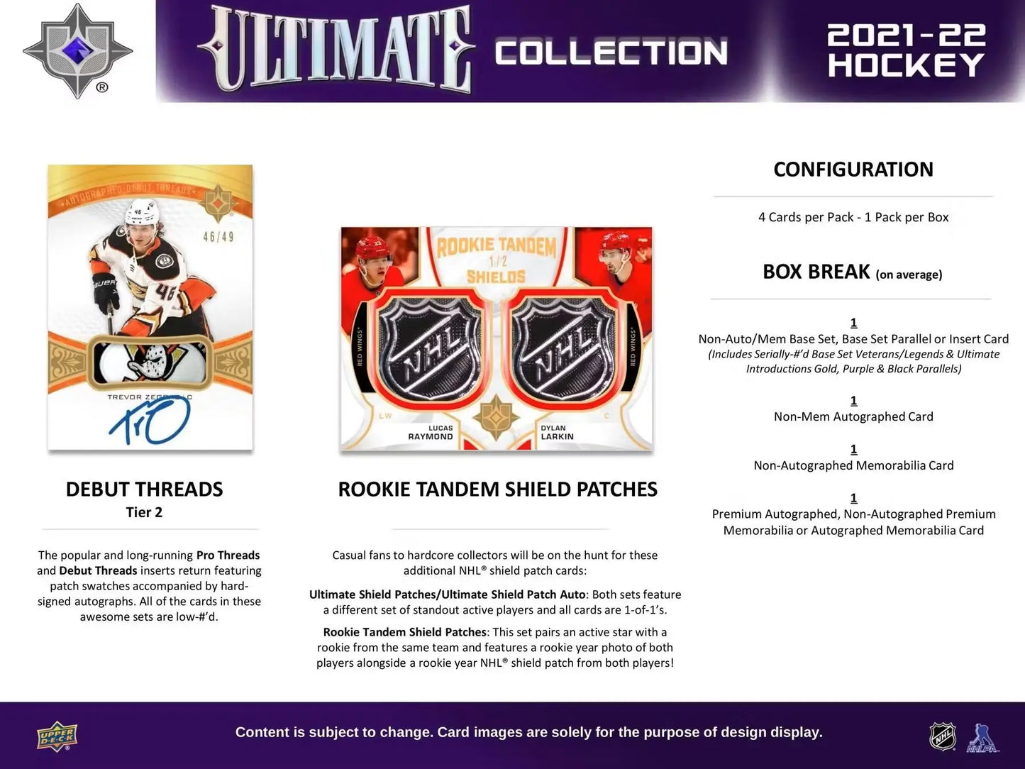 Product configuration card for 2021-22 Upper Deck Ultimate Collection Hockey with auto parallel