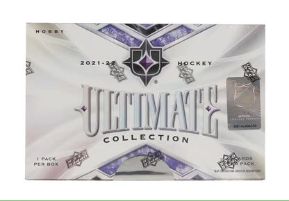 2021-22 Upper Deck Ultimate Collection Hockey Hobby Box featuring base set and auto parallel