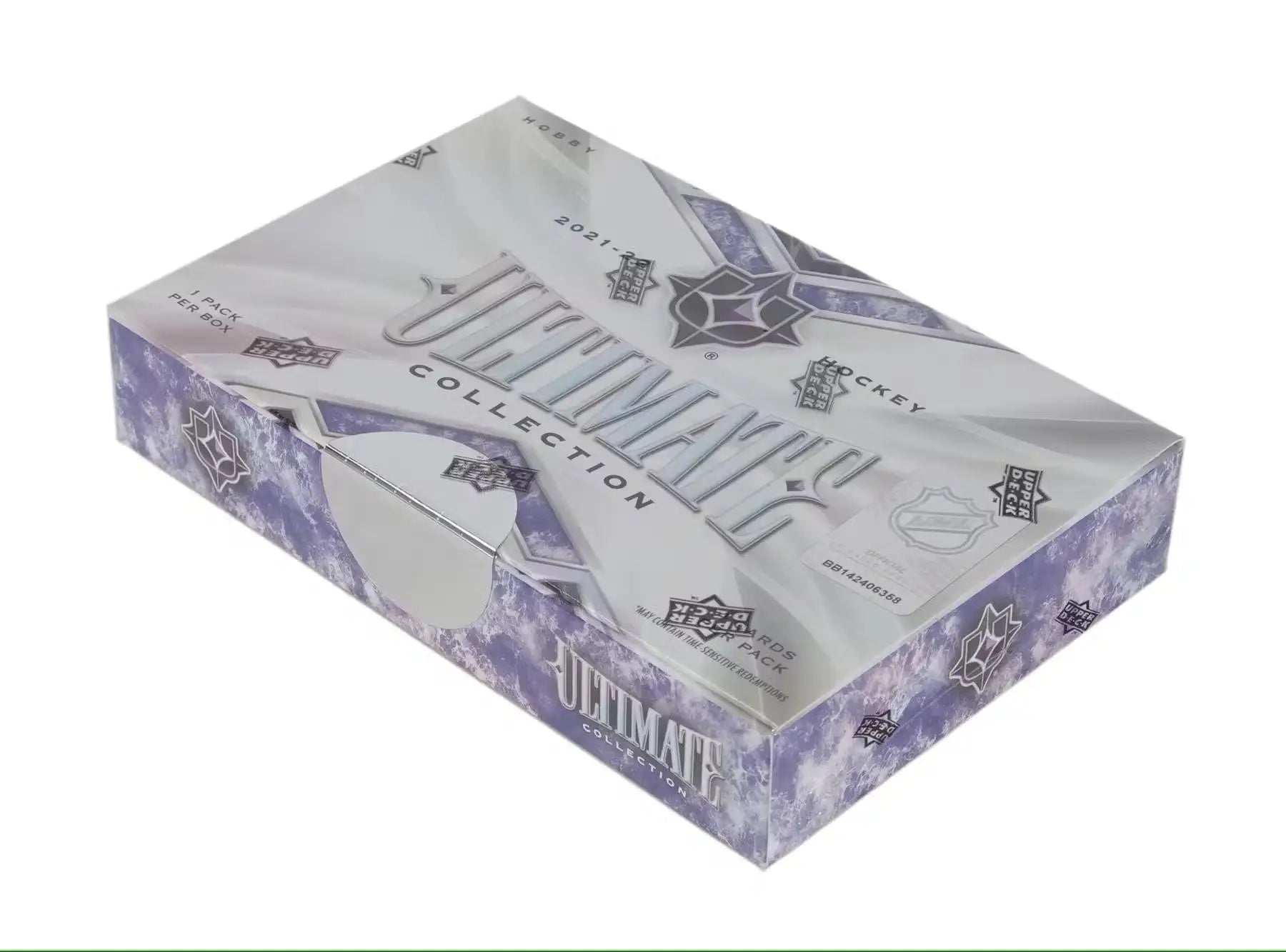 Purple and white marbled Trading card box for 2021-22 Upper Deck Ultimate Collection Hockey