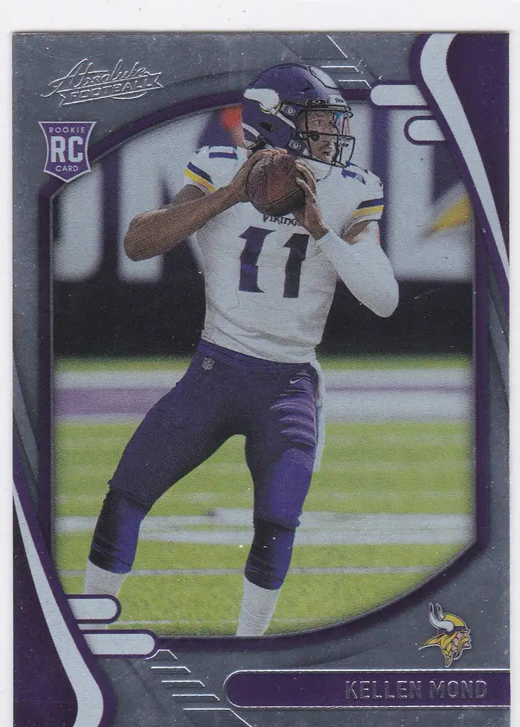 Kellen Mond in purple uniform ready to throw pass for Minnesota Vikings 2021 Absolute card