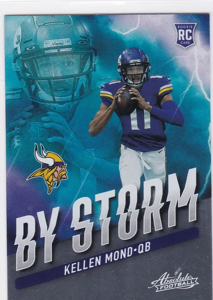 Kellen Mond Football trading card in purple jersey from the 2021 Absolute Storm insert RC Minnesota