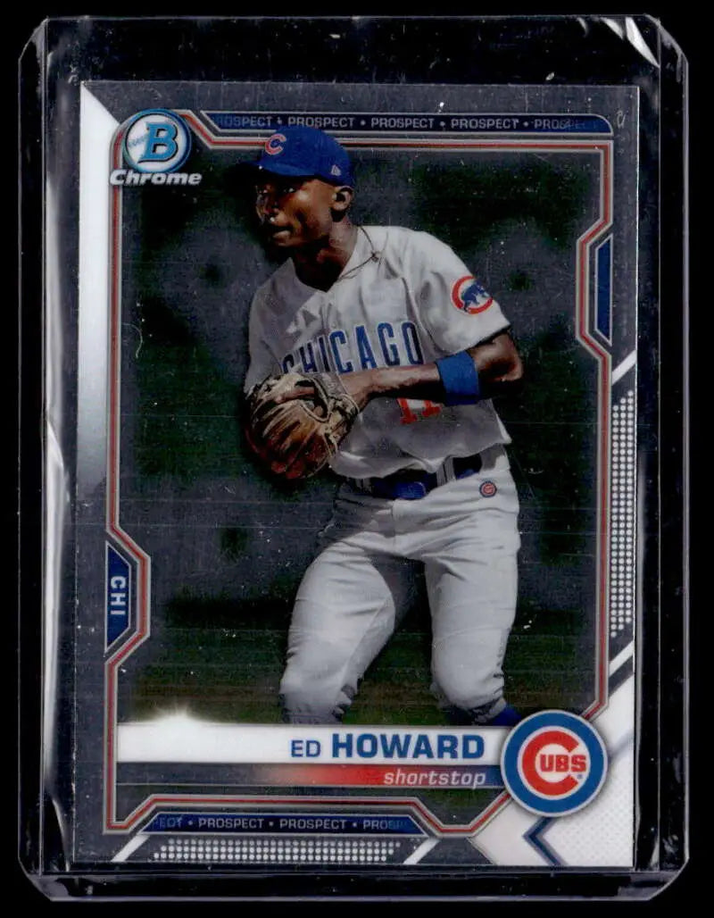 Baseball trading card of Ed Howard in a gray Chicago Cubs uniform from chrome prospects