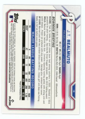 2021 Bowman Chrome #18 J.T. Realmuto Philadelphia Phillies Baseball Card NM-MT