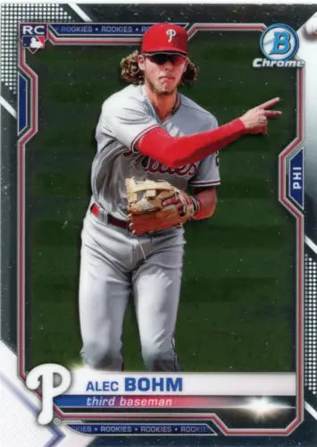 Alec Bohm baseball card from 2021 Bowman Chrome #94 Alec Bohm Rookie Philadelphia Phillies