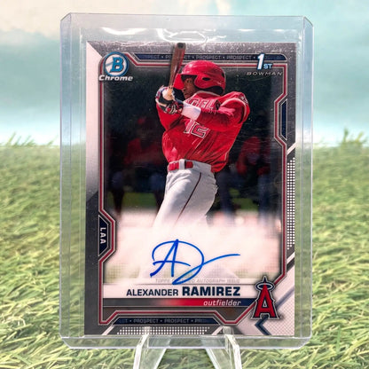 Alexander Ramirez autographed baseball card from 2021 Bowman Chrome Los Angeles Angels RC