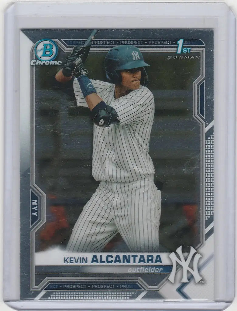 Baseball card of BCP97 Kevin Alcantara in batting stance for Bowman Chrome New York Yankees