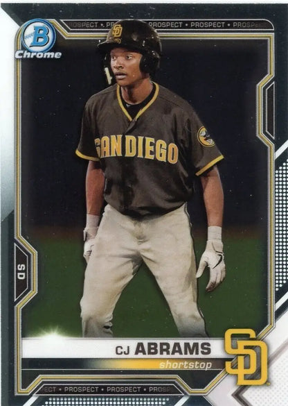 Chrome CJ Abrams baseball card for San Diego Padres, 2021 Bowman Chrome #BCP-227